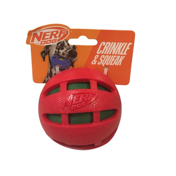 Nerf Dog Holiday Red Green Crinkle Squeak Ball - Picture 1 of 3